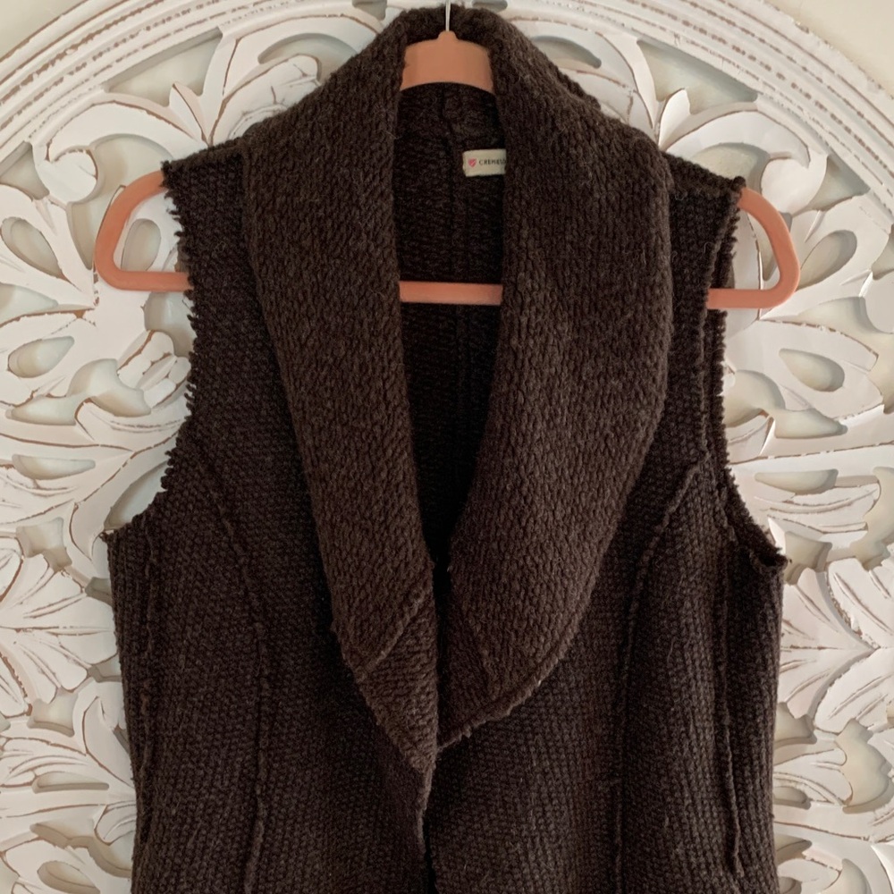 Long Sleeveless Knit Vest in Dark Brown